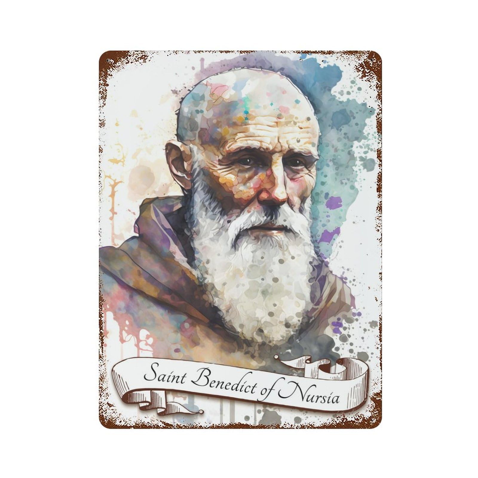 Vintage Metal Tin Sign Saint Benedict Benedictine 15.7"x11.8", Industrial Home Decor for Farmhouse, Kitchen And Entryway Decor