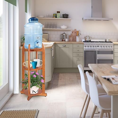 Miniatura 5 de Soporte dispensador de agua de madera maciza natural (32.8 pulgadas de alto-11.2 pulgadas de ancho) Soporte de suelo de cerámica para dispensador de