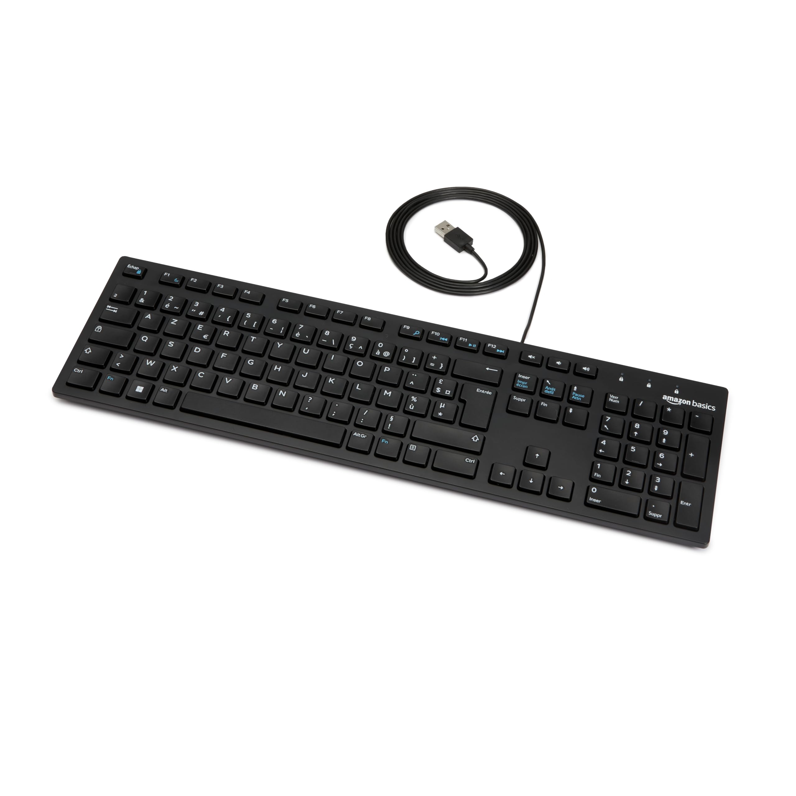 Amazon Basics Clavier USB filaire discret disposition française noir mat