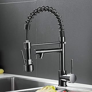Robinet de Cuisine Noir Mitigeur Cuisine avec Douchette Bec Pivotant à 360° Mitigeur de Évier