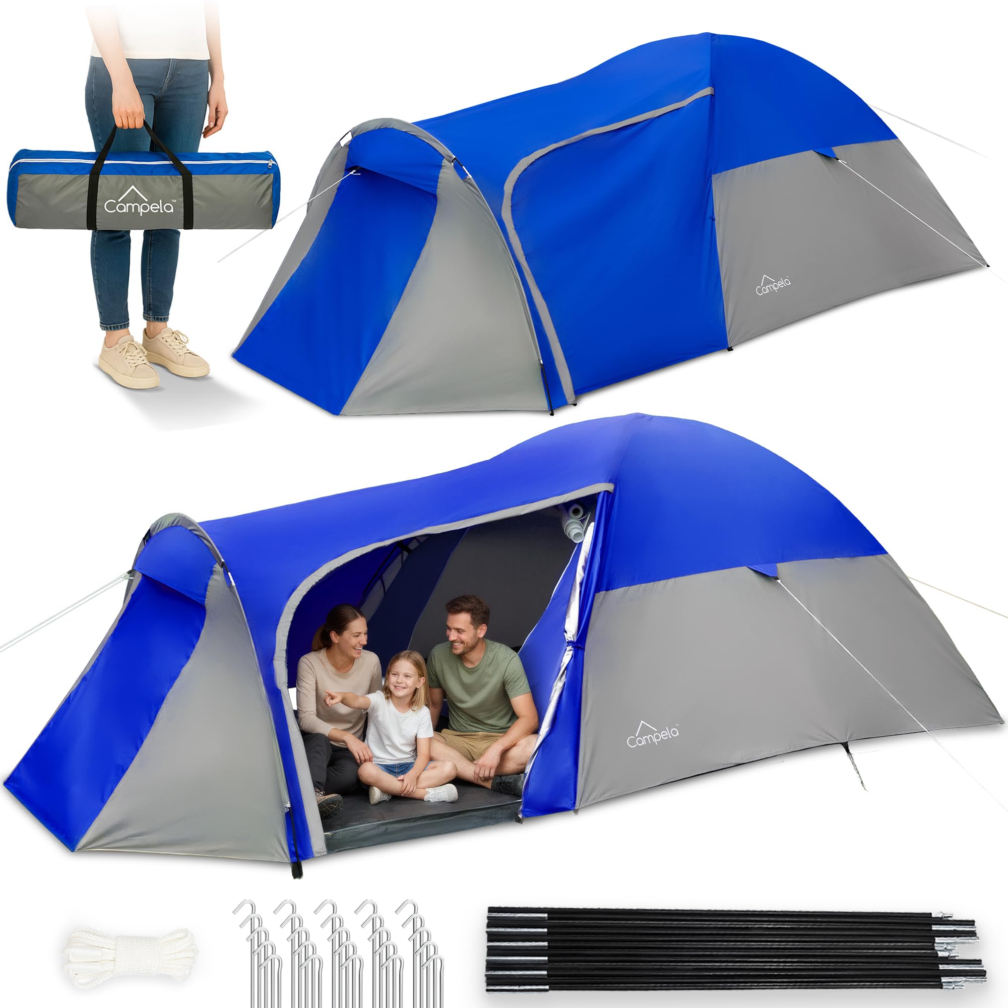 Tente igloo 3 personnes étanche à montage rapide - Tente igloo légère et compacte avec moustiquaire - Haute pour hiver, trekking, festival, vacances, camping