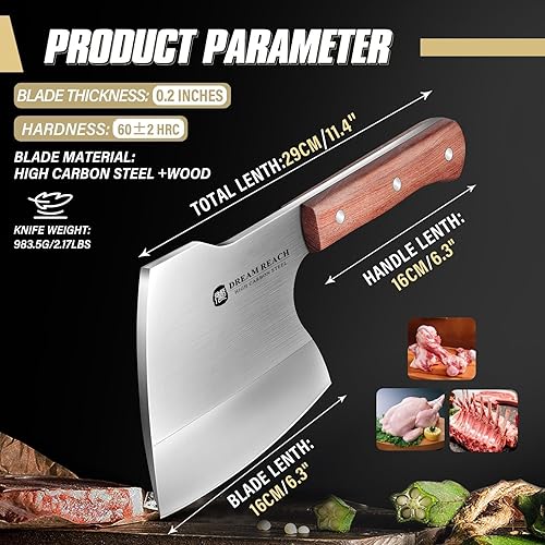 Miniatura 6 de Dream Reach Cuchillo de carnicero resistente para cortar huesos de acero inoxidable, hacha de carnicero forjada a mano, cuchillo de carnicero para