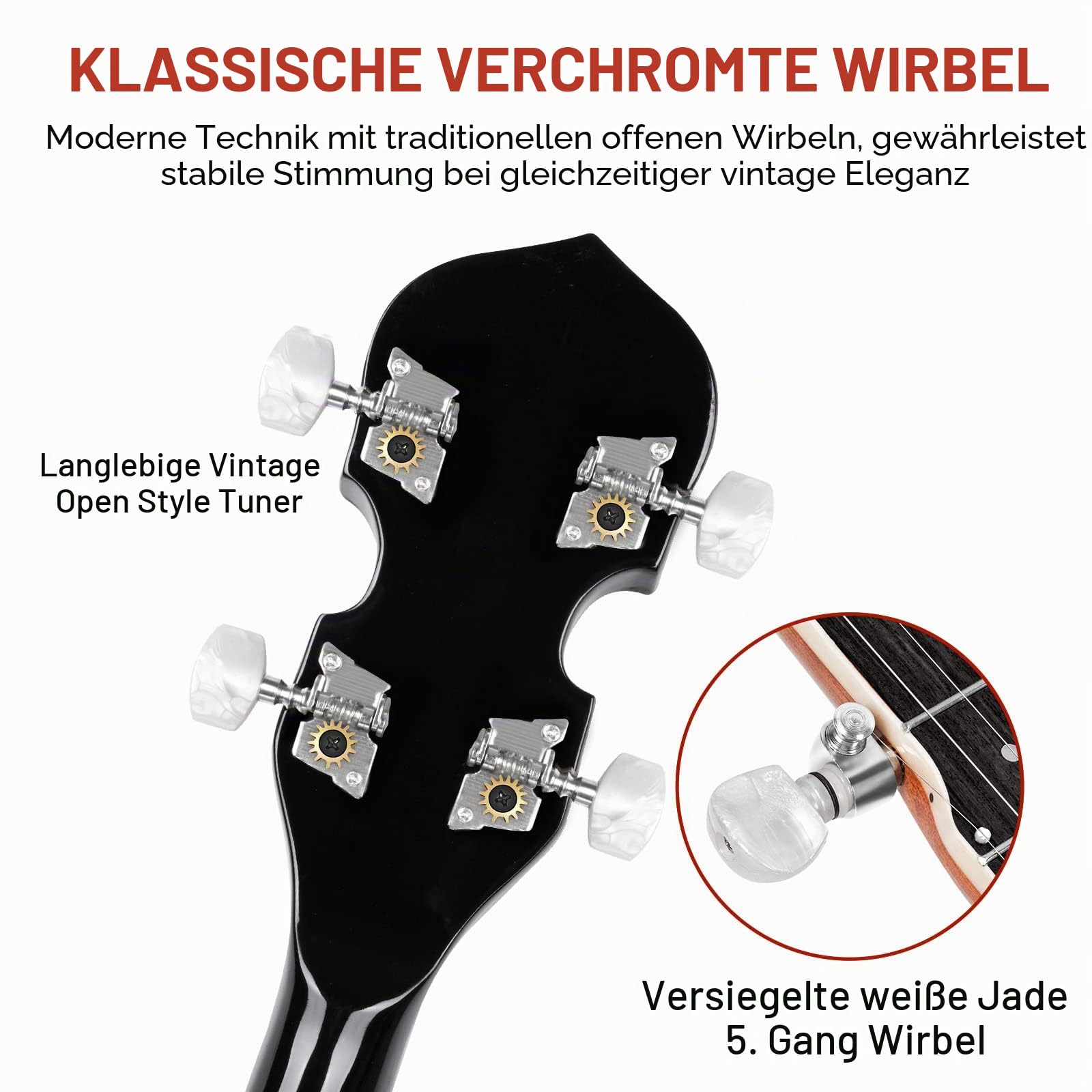 Vangoa 5 Saiten Banjo Remo Kopf geschlossen Solid Back Banjos mit Anfänger Kit, Stimmgerät, Strap, Pick-up, Saiten, Picks und Tasche