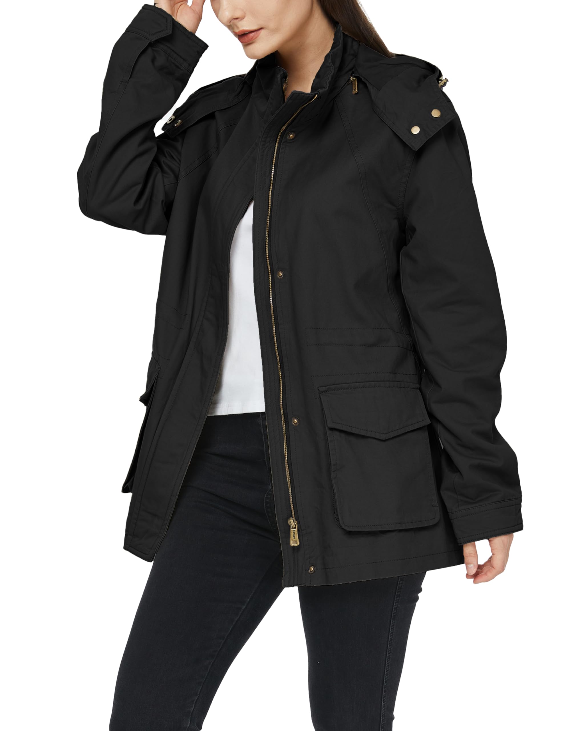 WenVen Giacca da Donna Cotone Militare Caldo Giubbotto Slim Fit Casual con Zip Antivento Cappotto Leggera Giacchetta Carga Classica Parka Montagna
