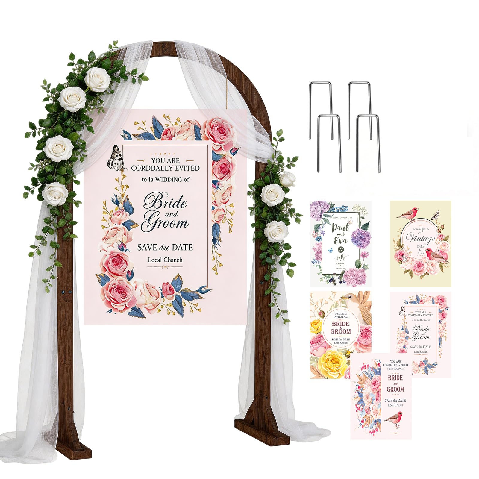 Hochzeitsbögen aus Holz für Zeremonie, 1,8 m Hölzerner Laubbogen, Hintergrundständer mit Design-Bündel für drinnen und draußen, Geburtstag, Party, Garten, Strand, Wald, rustikale Boho-Dekoration