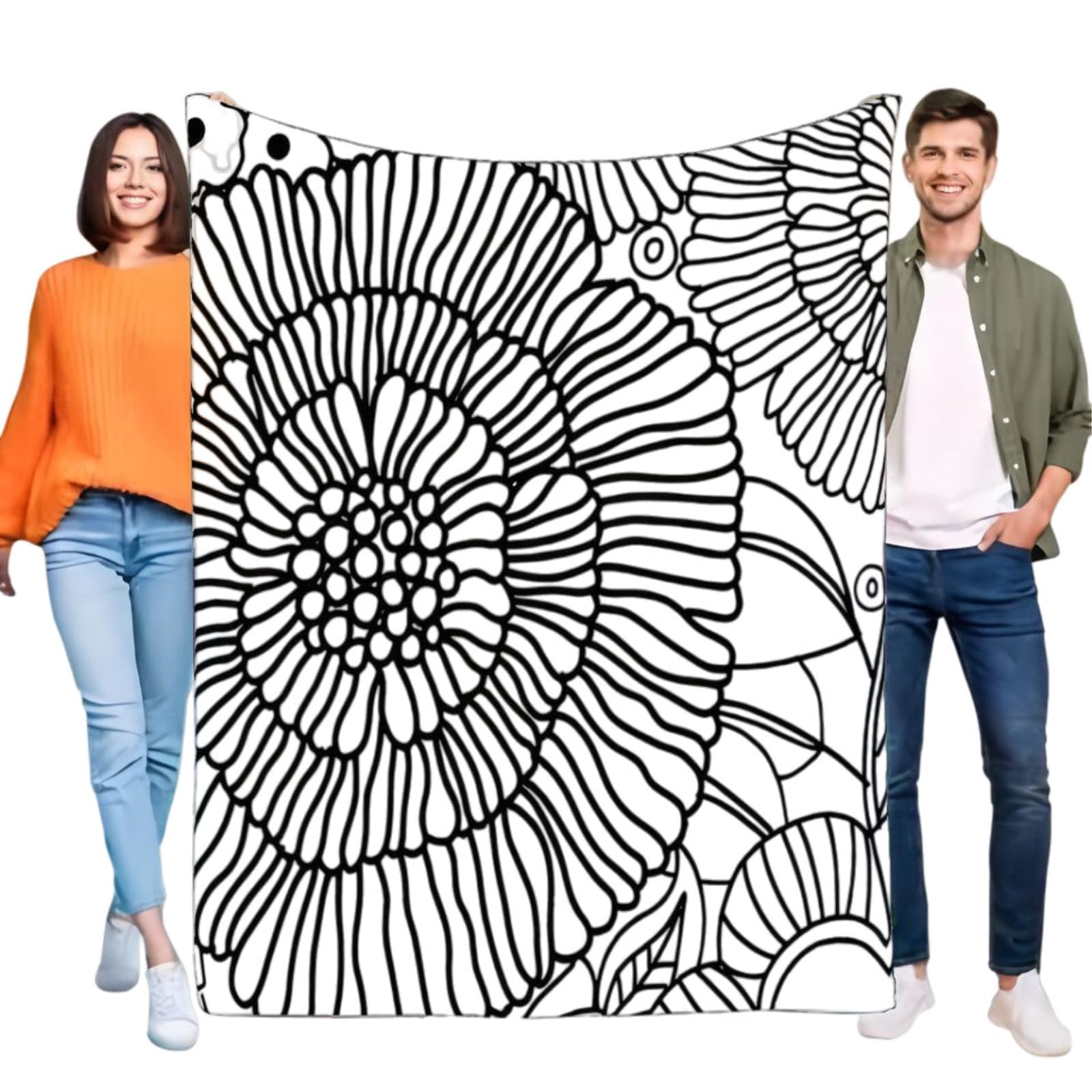 Couverture à colorier mandala 70x100cm en polaire douce pour loisirs créatifs