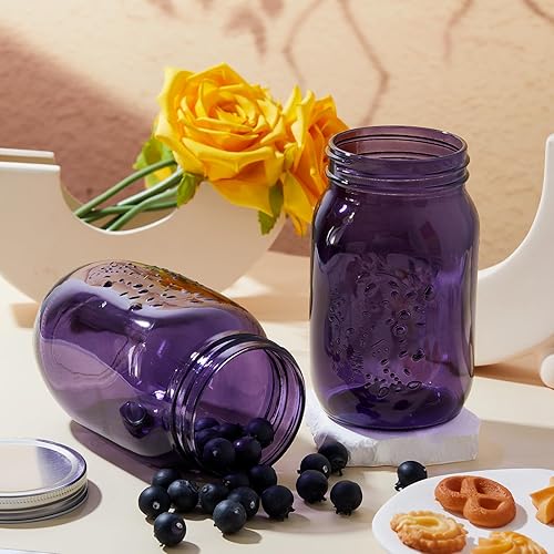 Miniatura 4 de Tessco for you 12 piezas de tarros de albañil morados a granel con tapas de 16 oz, centros decorativos de vidrio, tarros de pinta para conservas con