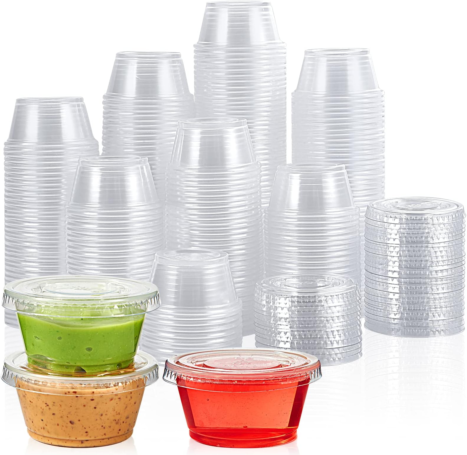 200 Sets 2 oz Disposable Plastic Portion Cups with Lids, Small Plastic Condiment Containers for Sauce, 2 oz Jelly Shot Cups
