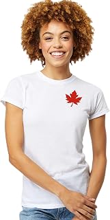 Womens Canada Day T-Shirt - Custom Handmade Maple Leaf Tshirt for Women - Minimalist Canada Shirt for Women L1 (S, White)