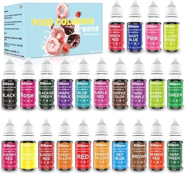 Food Coloring, Edible Pigment Liquid Set 24 Colors, Food Coloring Set, Very Suitable for Decoration, Slime, Fondant, Icing, Cooking, DIY Crafts, Home and Bakery Baking Uses 10ml Bottle
