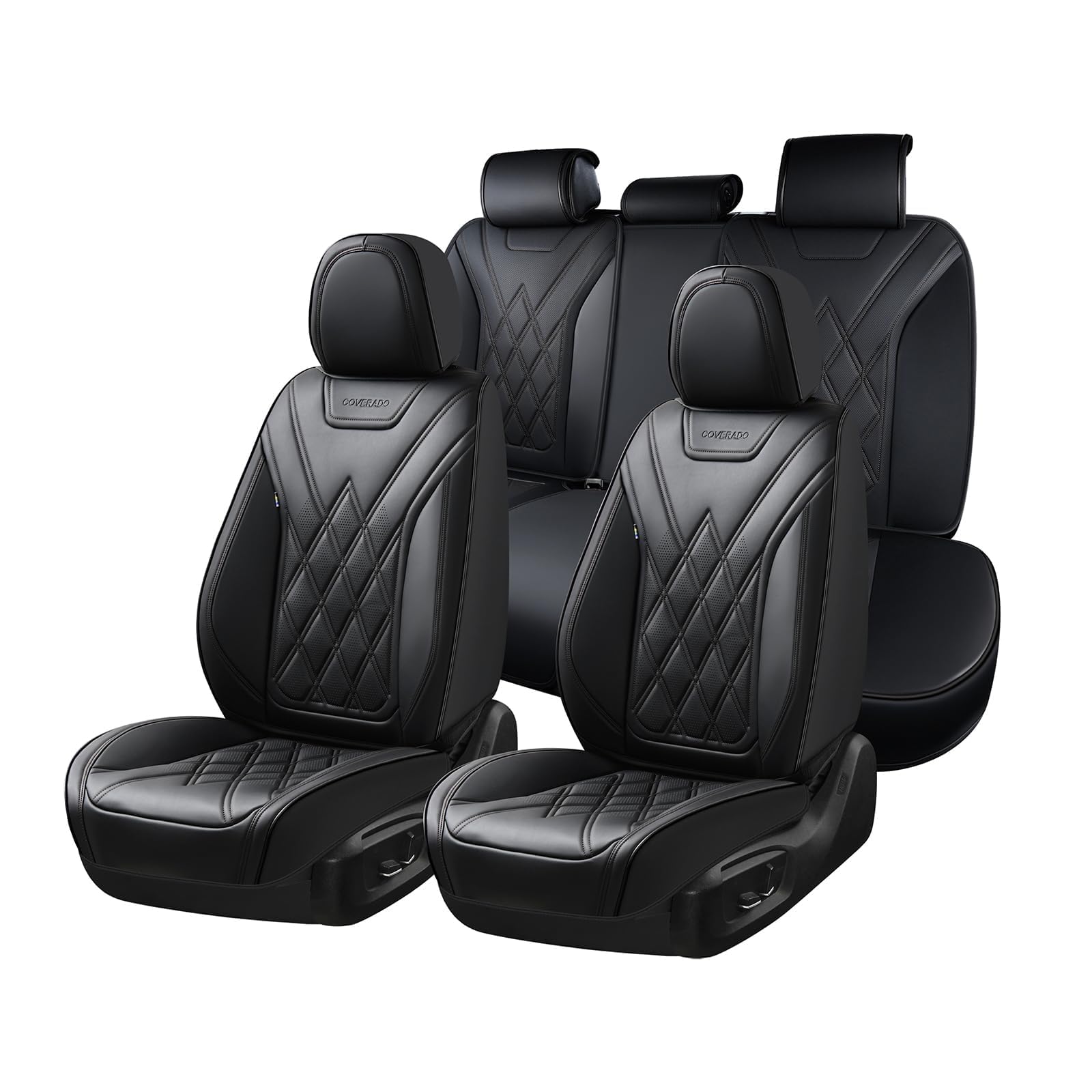 Coverado Car Seat Covers Full Set, Seat Covers for Cars, Front Seat Covers and Back Seat Cover Waterproof Leather Automotive Seat Cover, Universal Car Interior Protectors Cushion for Most Cars