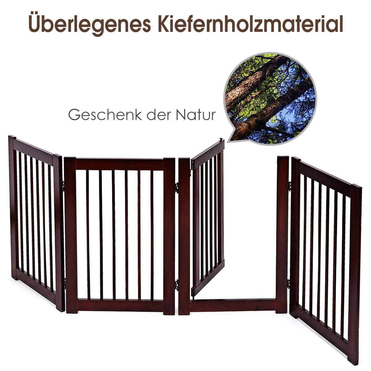 COSTWAY Kratka ochronna dla psów, drewniana kratka ochronna z bramą, składana kratka schodowa, elastyczna kratka ochronna na drzwi (4 szt.)