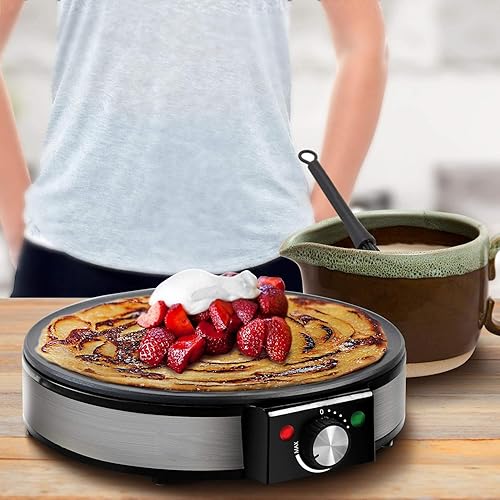 Miniatura 2 de Máquina de crepas antiadherente de 12 pulgadas y plancha para panqueques con temperatura ajustable, esparcidor de masa y espátula, máquina de