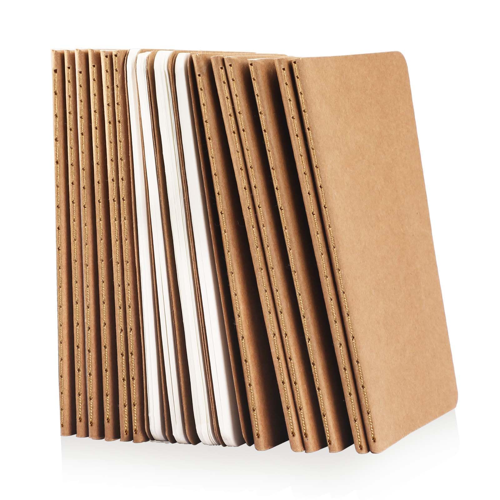 Oucaru Mini-Notizbücher, Großpackung, 8,9 x 14 cm, Braun, 60 Seiten, blanko, kleines Notizbuch, Mini-Tagebuch, Notizblöcke für Kinder, Studenten, Reisende, Schule, Bürobedarf, 16 Stück