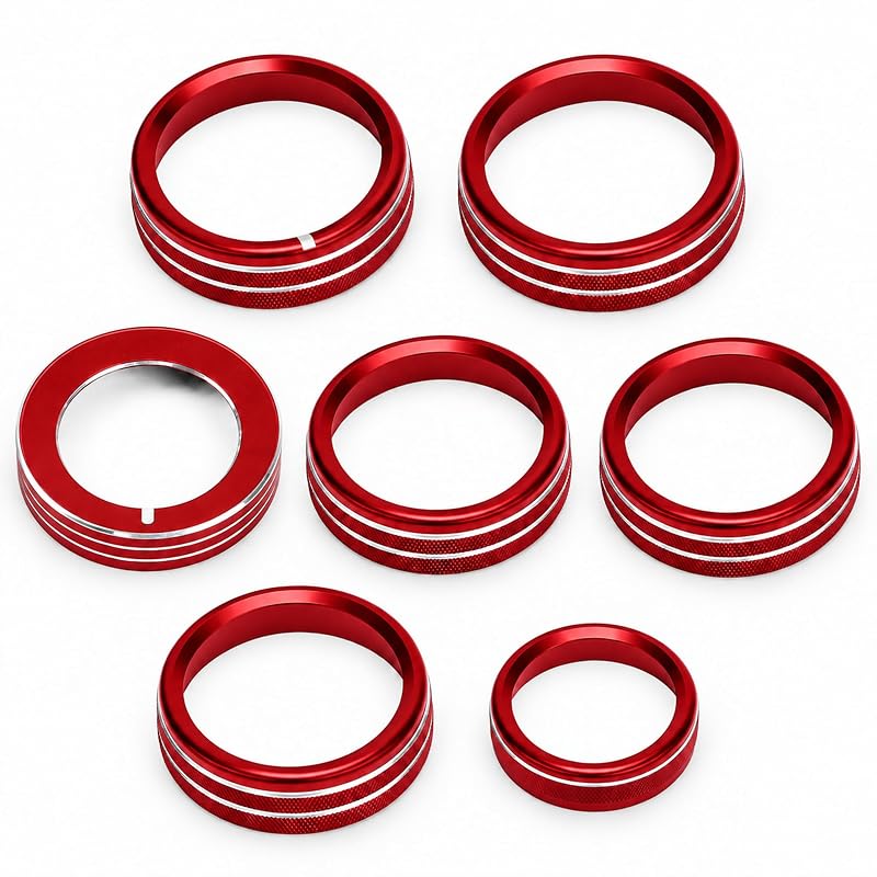 Aros de acabamento dos comandos do painel vermelho AuTK para Ford F-150 XLT 2016-2020 – Kit com 7 peças