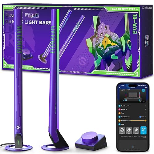 Govee x Evangelion RGBIC Gaming Light Bars H6047 with Smart Controller, Wi-Fi Smart LED Gaming Lights with Music Modes, 62 Scene Modes Built, Work with Alexa & Google Assistant, Game Room Light Decor - Purple
