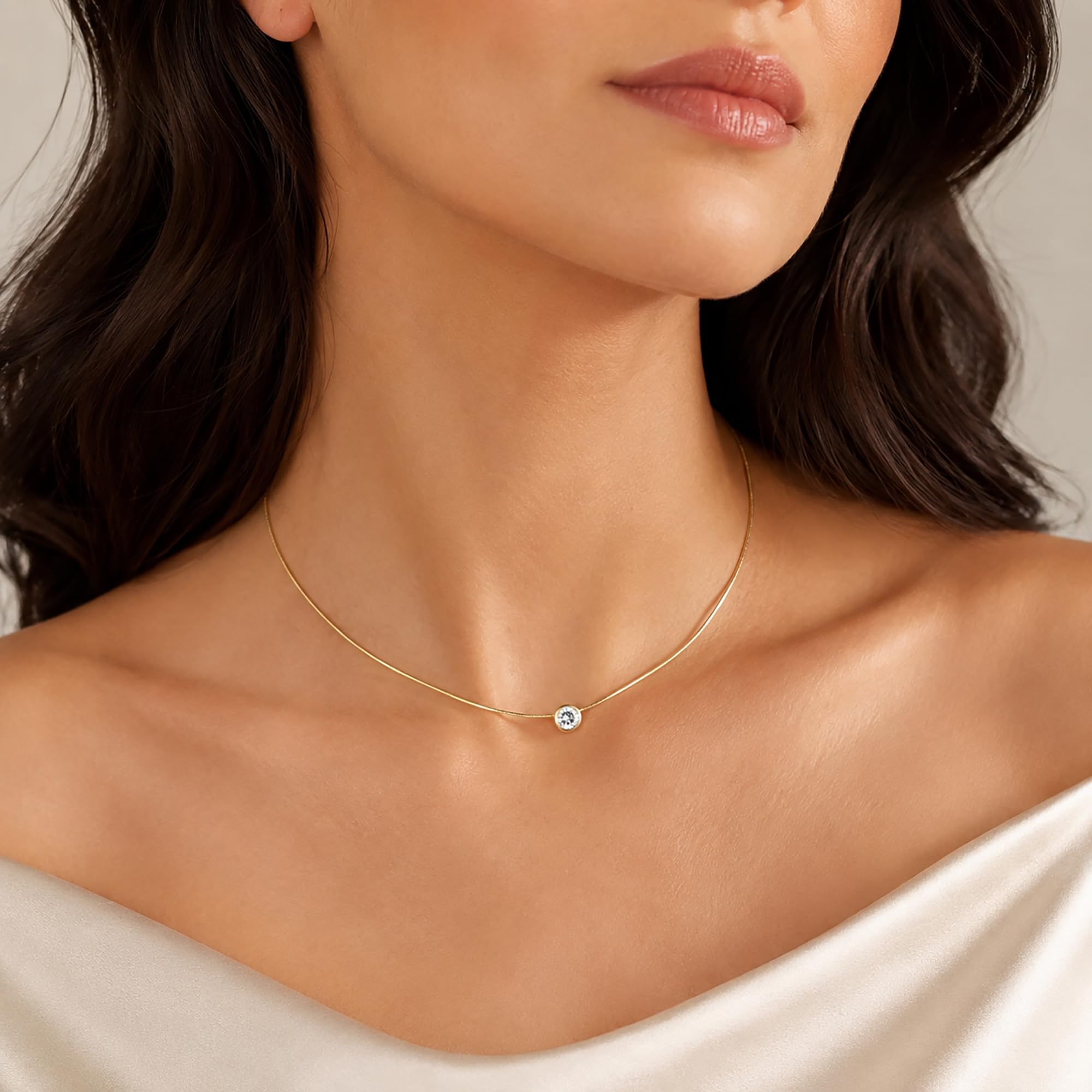 Gioielli Aurum Collana Punto Luce Donna in Argento 925 Dorato, Girocollo Semirigido con Ciondolo Brillante, Regalo