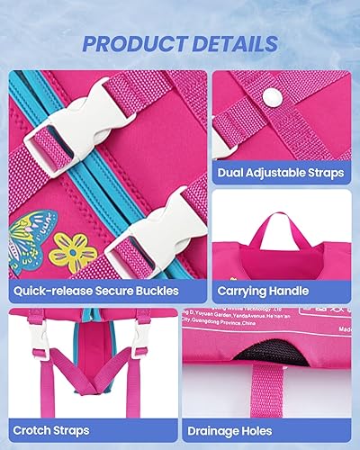 Vista 5 de Gogokids Chaleco de natación para niños pequeños, chaleco de natación de alta calidad para niños de 30-40-50-60-70-80 libras, flotadores para niños