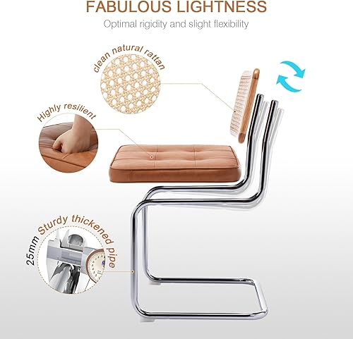 Miniatura 3 de Zesthouse Juego de 4 sillas de comedor de ratán natural, modernas sillas de comedor con respaldo de madera maciza para cocina, sala de estar, diseño