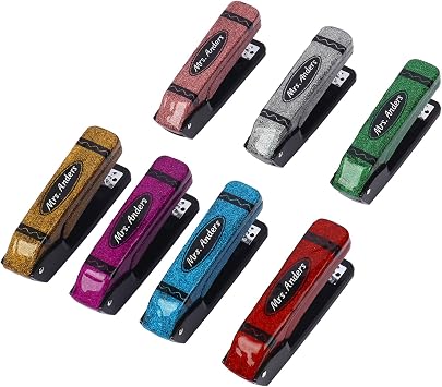 Personalized Glitter Stapler with Crayon Design,Custom Name Rotatable Stapler,Gift for Teacher Personalized