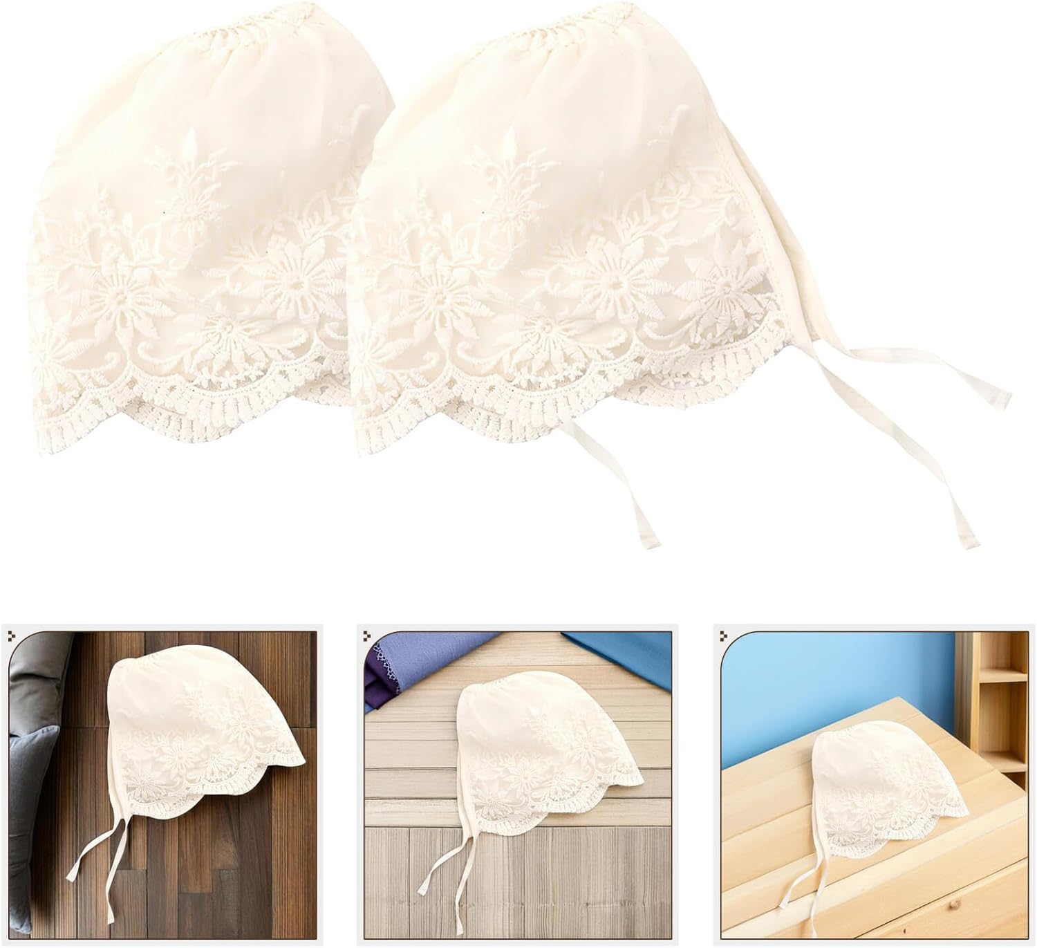 Eyelet Lace Christening Bonnet Silk Hair Bonnet Baby 2pcs Baby Lace Hat for Newborn Summer Hat Beige Thin Section Girl Colonial Hat - Image 7