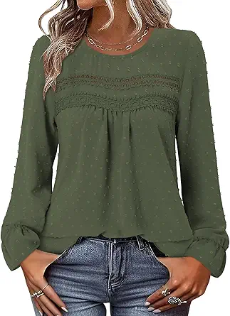 BETTE BOUTIK Womens Boho Fall Long Sleeve Shirts Crewneck Dressy Casual Blouses Trendy Flowy Tops