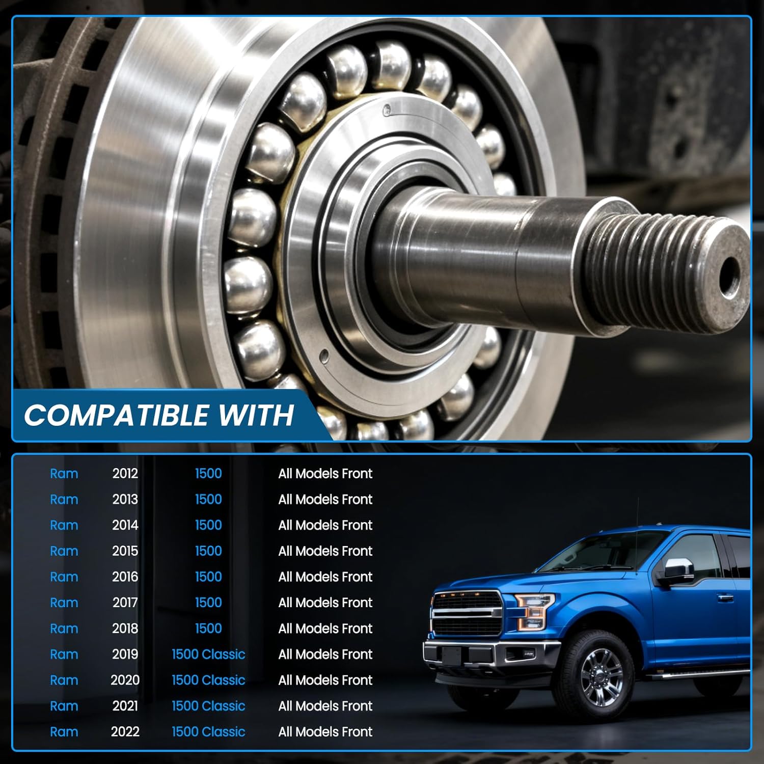 515151 Front Wheel Bearing and Wheel Hub Compatible with 2012-2018 1500, 2019-2022 1500 Classic 2012 2013 2014 2015 2016 2017 2018 2019 2020 2021 2022 Wheel Bearing Hub Assembly 5 Lugs w/ABS