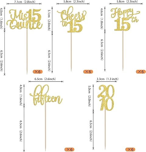 Miniatura 198 de Rsstarxi Paquete de 30 adornos para cupcakes de 15 cumpleaños con purpurina Mis Membrillo 15 desde 2010 Feliz 15º Cupcake Toppers Quince Cheers to