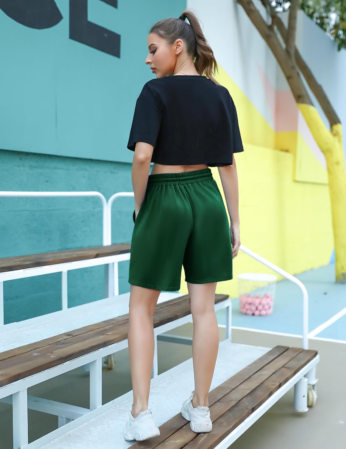 Cowasto Womens Cotton Sweat Shorts Casual Summer Loose Athletic Short Drawstring Waist Lounge Running Shorts with Pockets - Image 4