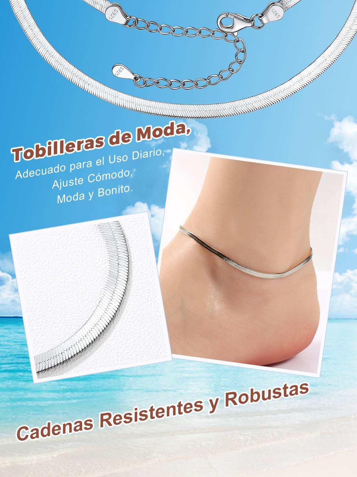 Silvora Tobillera Mujer Plata 925 Pulsera Tobillo Cadena Fina Pie Verano | Material Plata de Primera Ley Regalo Playa Piscina Playa Calle Vacación Longitud Ajustable 22+5cm Joyería Simple