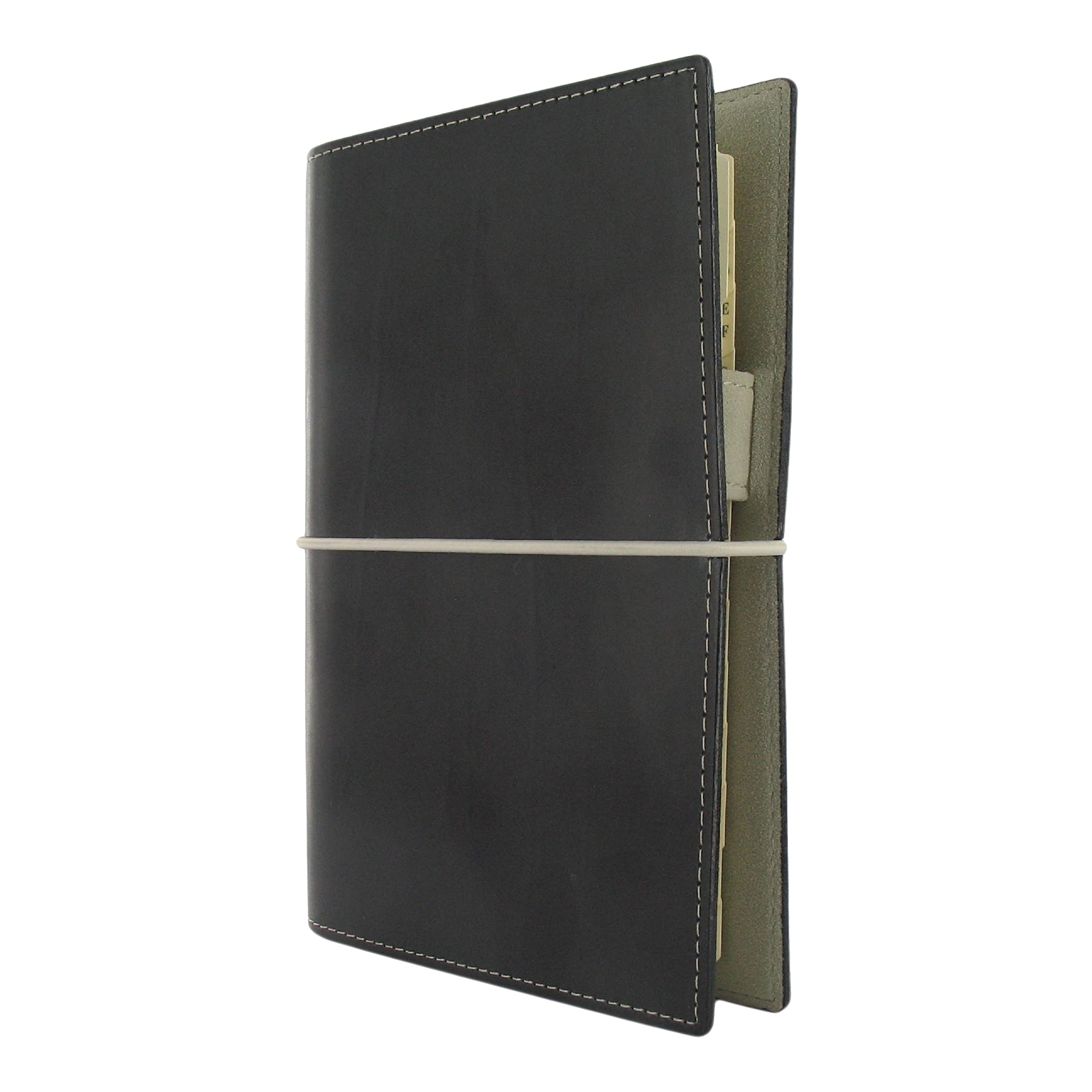 Filofax DOMINO Organizer Persönliche Größe Schwarz Lederoptik mit Kontrastnähten Sechs Ringe Wochenkalender Kalender Kalender Mehrsprachig 2024 (C027802-24)