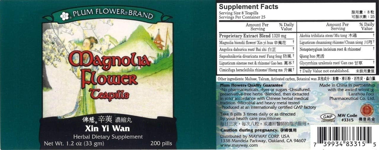 Plum Flower Magnolia Flower Teapills (Xin Yi Wan) - 200 Pills Brand - Image 2