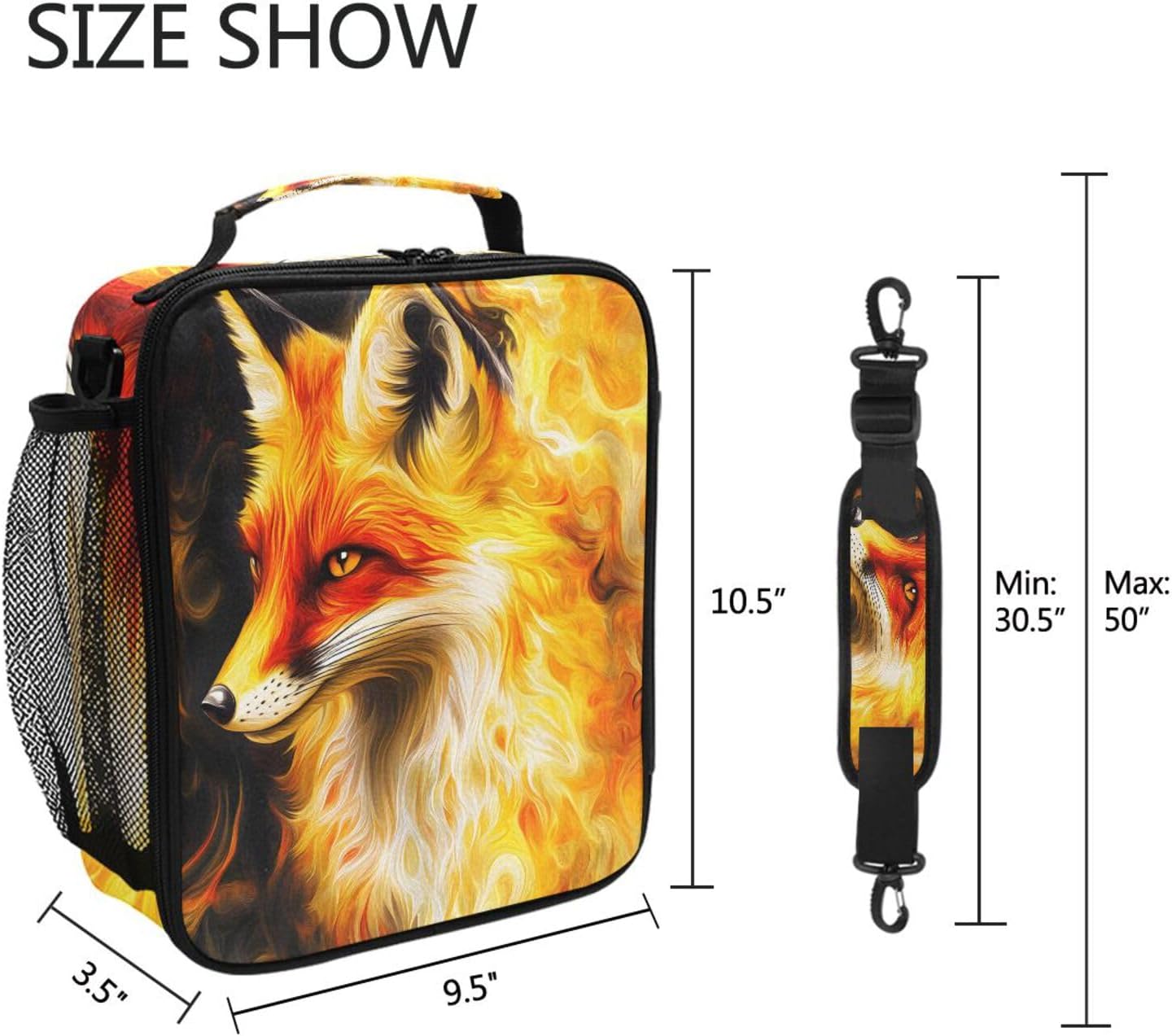 ALAZA Fox Fire Lunch Box for Women Men Kids Boys Girls Insulated Cooler Bag with Handle & Strap image 5
