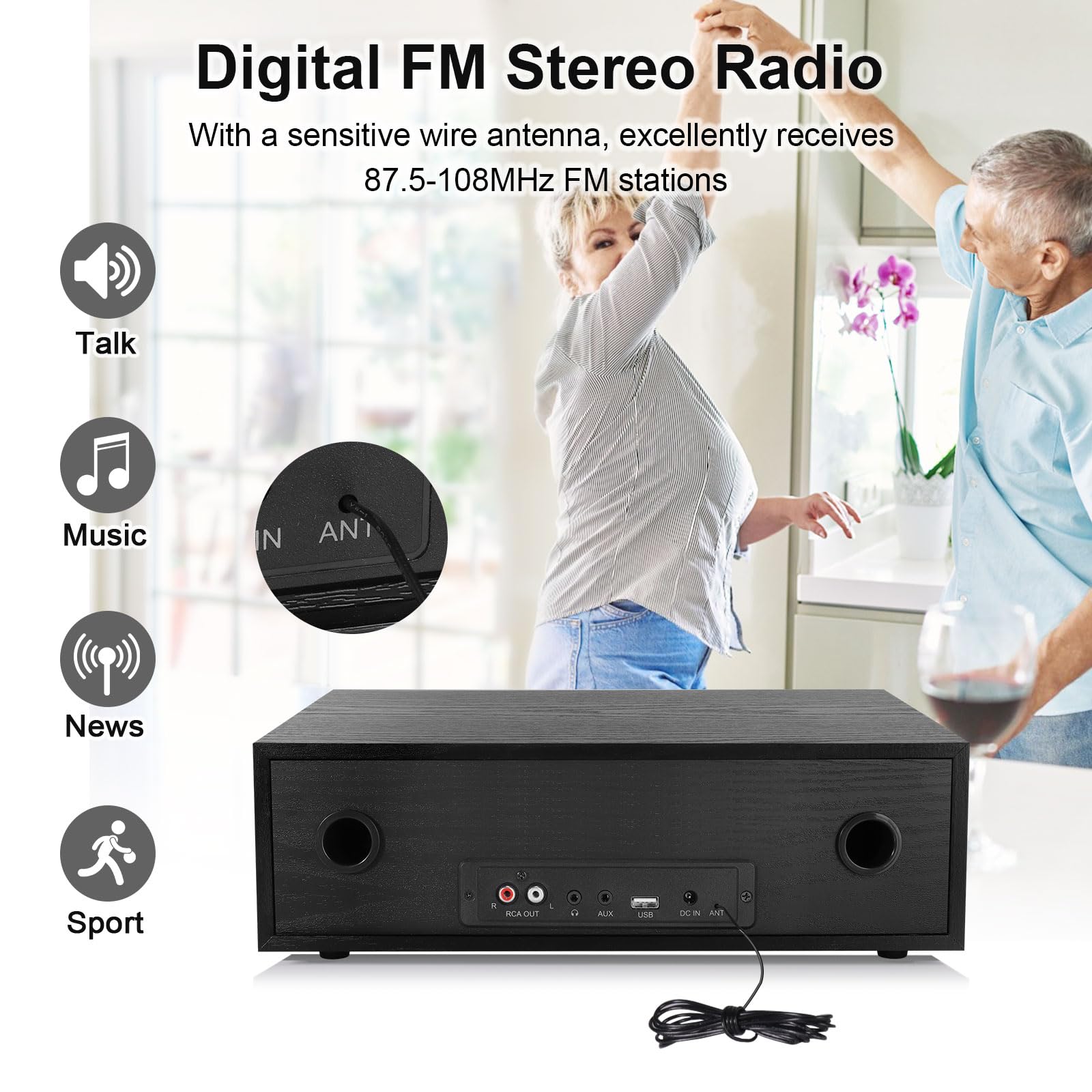 Chaîne HiFi Stéréo CD, Micro Chaîne Hi-FI Bluetooth Radio FM, Entrée Auxiliaire 3.5mm, Lecture USB, Prise Casque Arrière, Mini Chaîne Hi-FI 2x20W, Systèmes Stéréo, Lecteur CD MP3 avec Sortie Audio