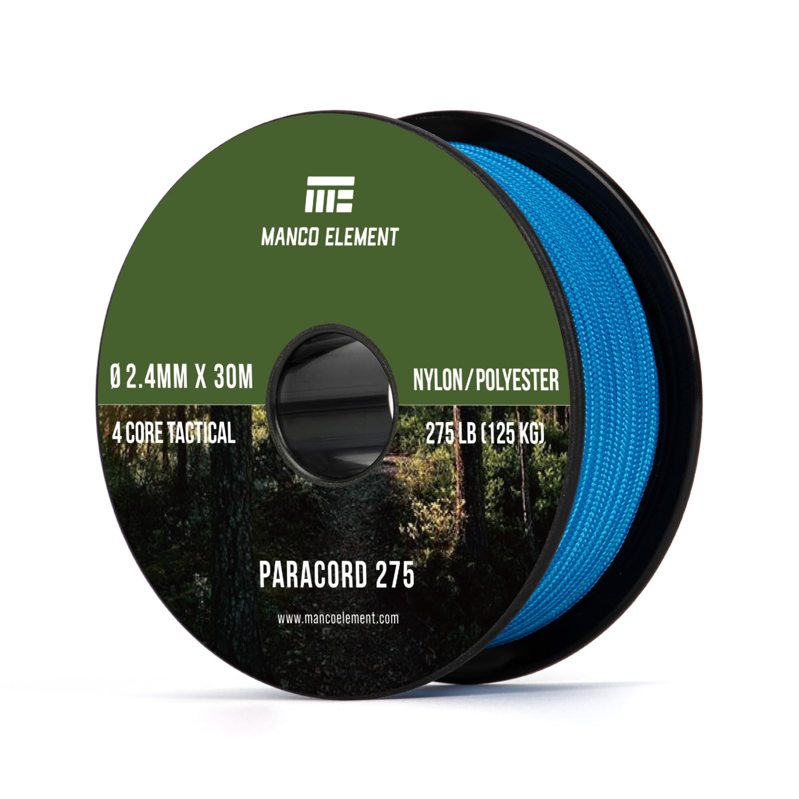 Paracord 2,4mm x 30m Cuerda - 4 Hebras, 275lbs, Nylon & Poliéster, Resistencia a UV & Abrasión - Azul