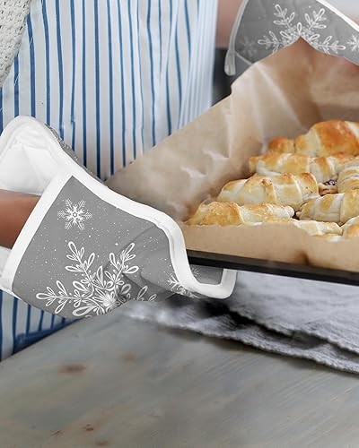 Miniatura 6 de Christmas Snowflake 2Pcs Pot Holders for Kitchen, Non Slip & Heat Insulation Terry Cloth Potholder Set with Pocket, Thick Hot Pad Oven Mitts Trivet