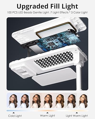 Miniatura 6 de Soporte de teléfono para grabación, soporte de teléfono superior con luz, soporte para selfie, portátil, extensible, rotación de 360, ajustable,