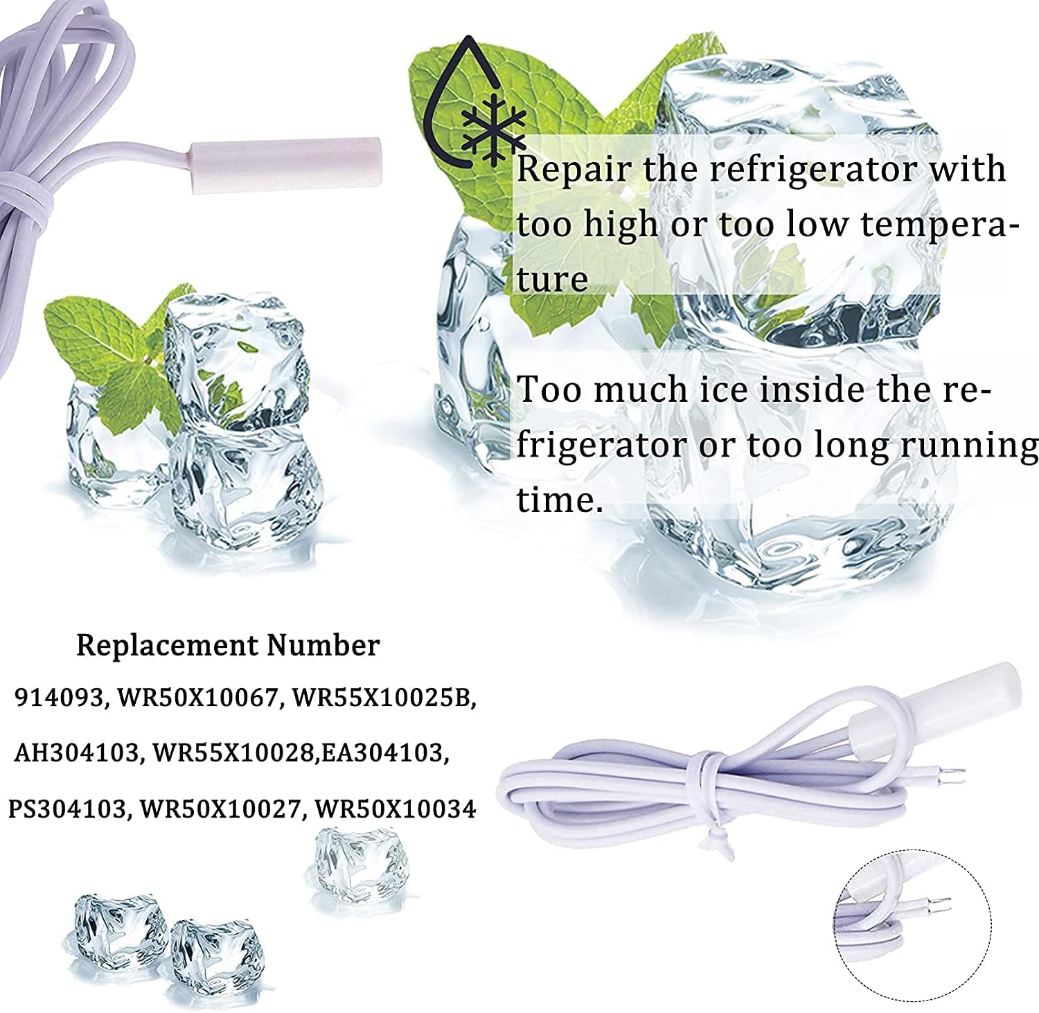 WR51X10055 Refrigerator Defrost Heater Replacements WR55X10025 Temperature Sensor WR50X10068 Defrost Thermostat Compatible with general Electric Refrigerators WR51X10030(2 set)