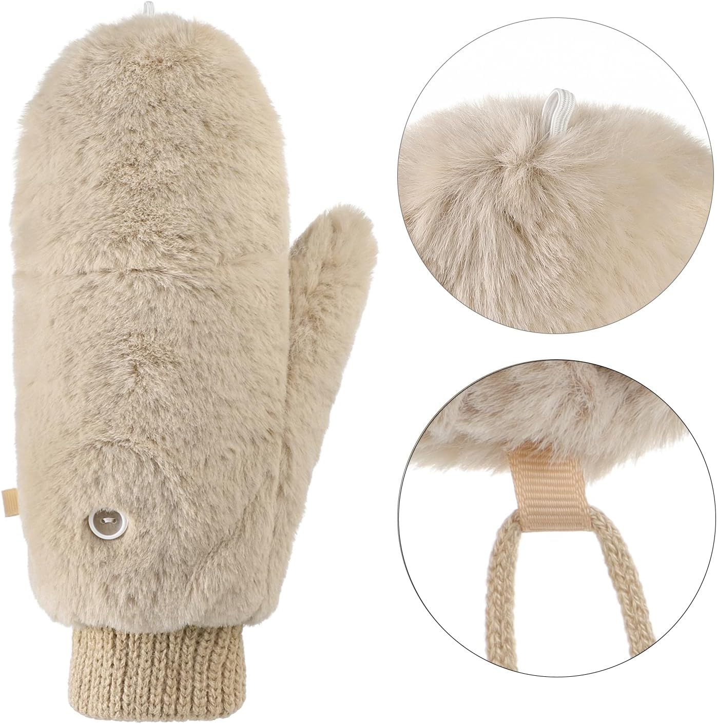 XGOPTS Women Winter Faux Fur Flip Cover Mittens Warm Convertible Fingerless Gloves Knit Thick Fuzzy Gloves for Cold Weather - Image 6