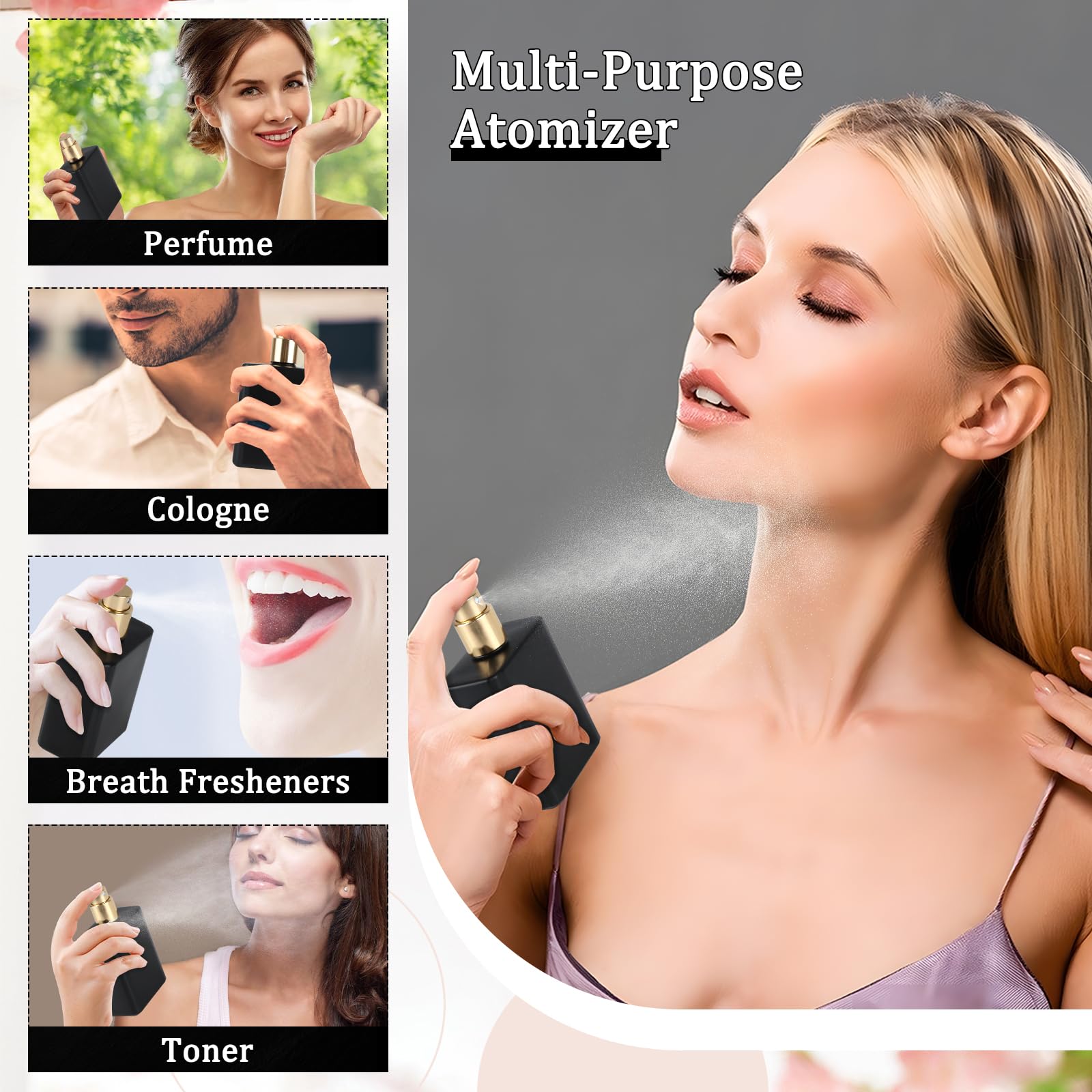 3 sztuki czarnych perfum, puste buteleczki na perfumy, 50 ml, kwadratowy, przenośny rozpylacz perfum z dozownikiem perfum do podróży, pracy, na spotkania