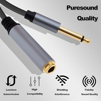 1/4 Inch TS Extension Cable,3M 6.35mm Mono Male to Female Quarter Inch Connectors Audio Extension Cable Cord for Amplifiers,Headphone Guitar Instruments -9.8FT