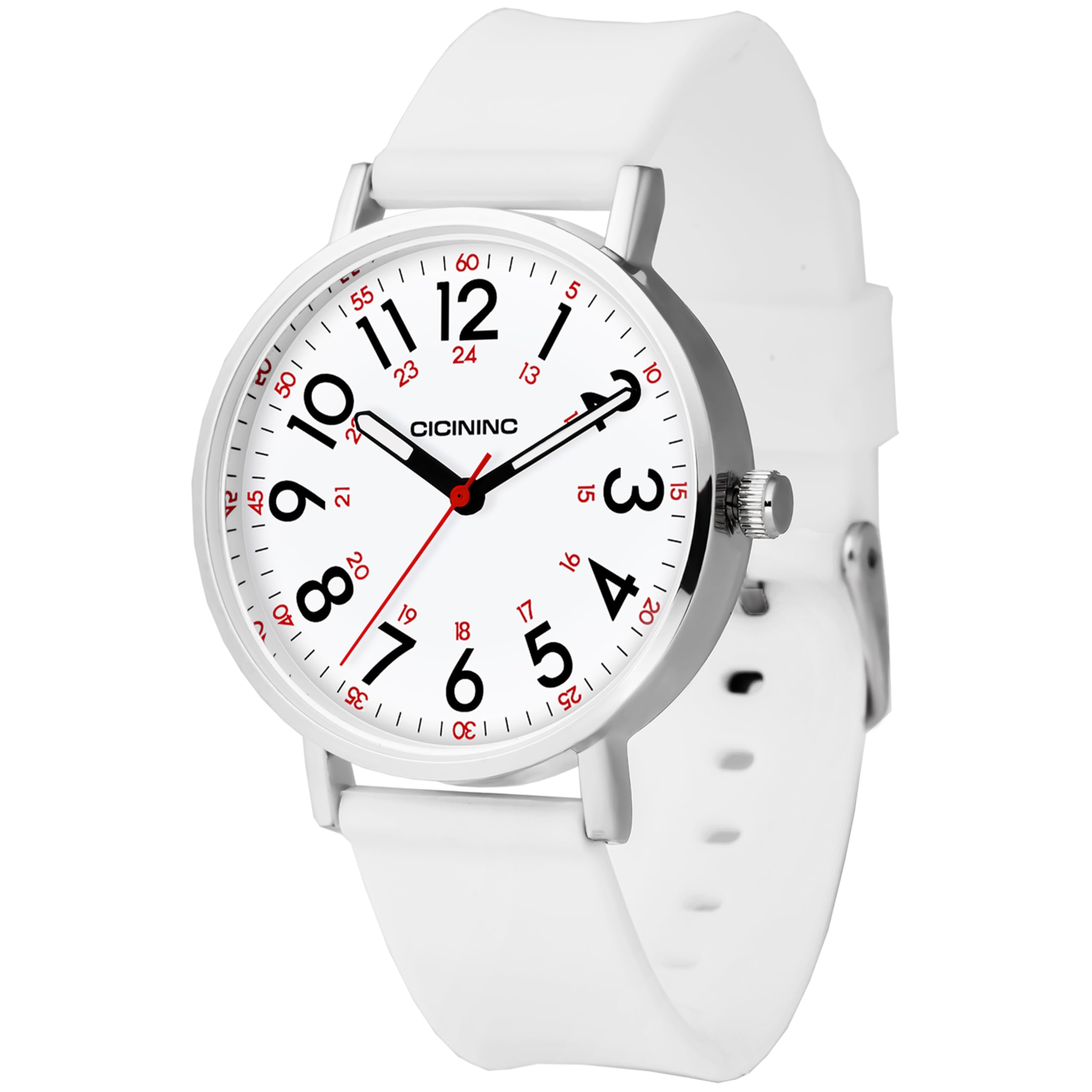 Nurse Watch for Medical Professionals Students Women Men, Analog Nursing Watches with 12/24 Hour Military Time, Second Hand, Easy to Read, Colorful Silicone Band