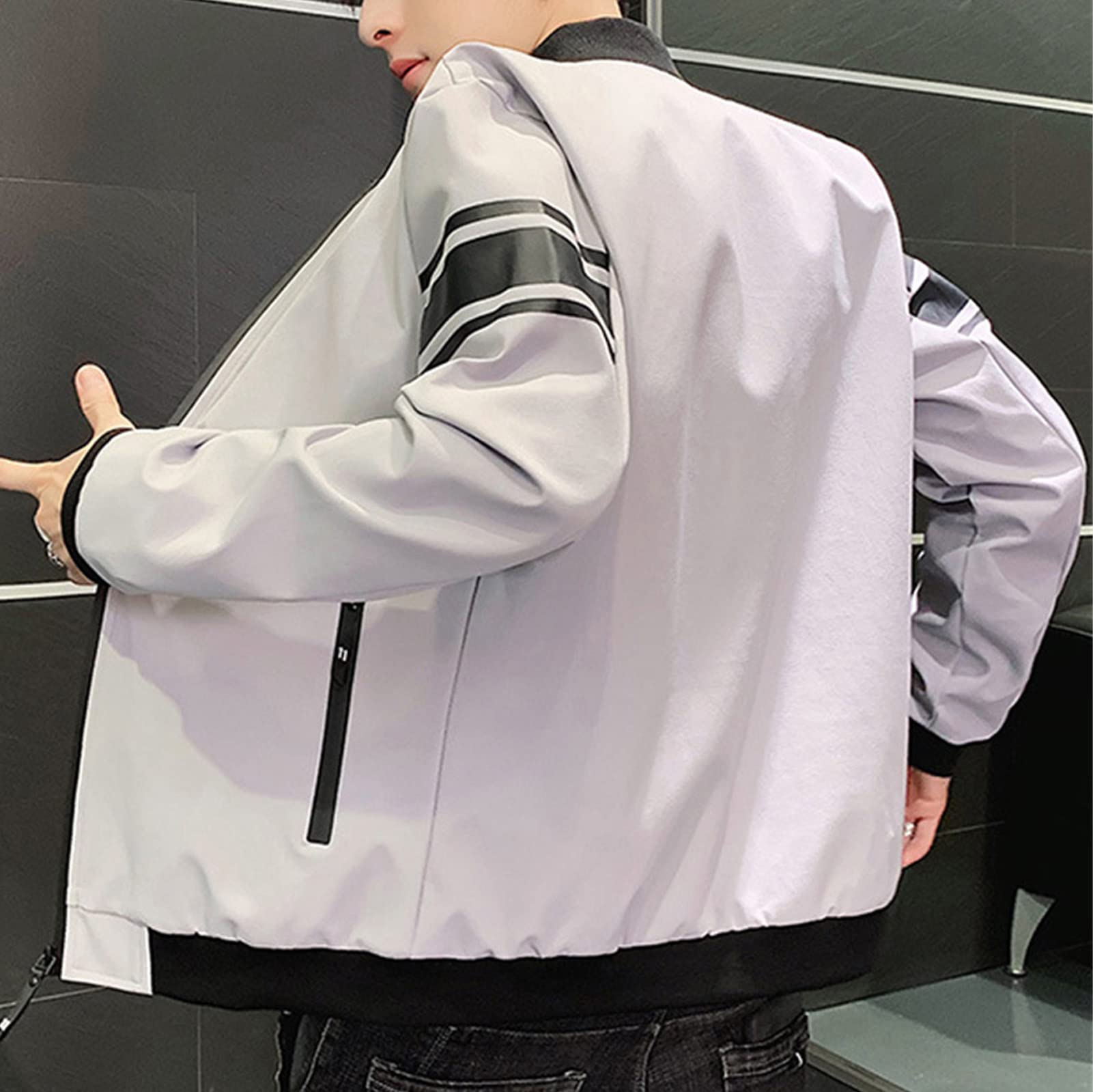 Maiyifu-GJ Men's Full Zip Bomber Jacket Casual Lightweight Active Windbreaker Spring Fall Thin Windproof Coat Outwear (Grey,3X-Large)