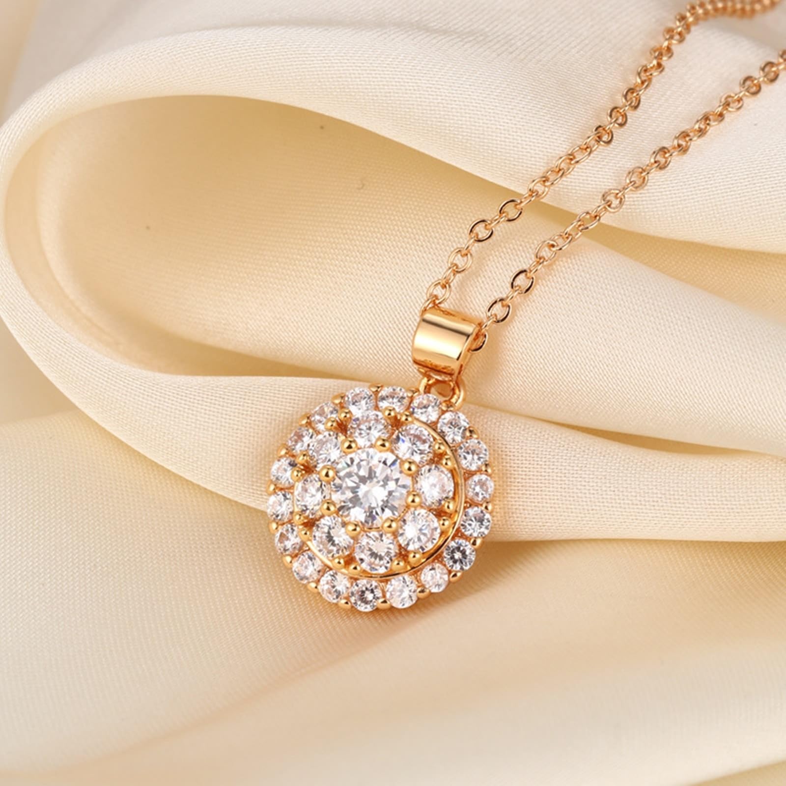 Collar de flores para mujer, oro amarillo de 9 quilates para mujer, colgante de flor, collar con colgante de diamante de laboratorio para ella