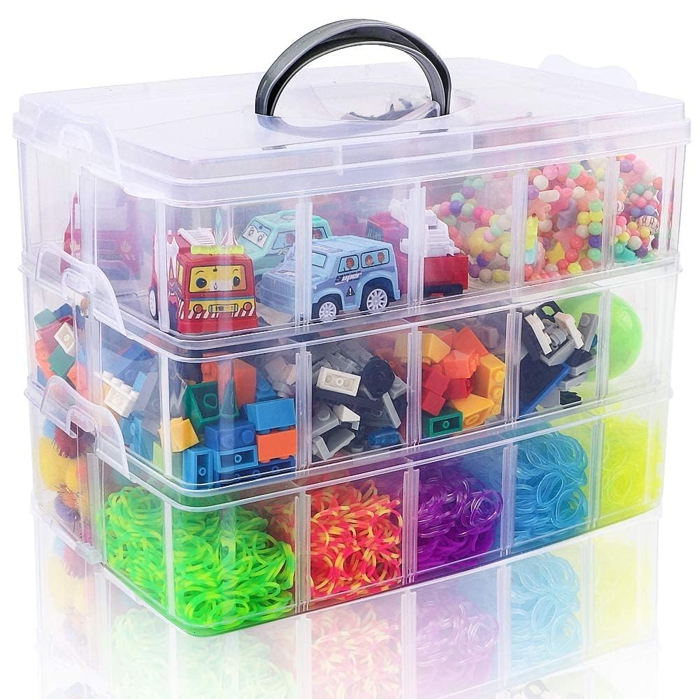 PAXCOO 3-Tier Stackable Storage Box with 30 Compartments Compatible with Lego Bricks, Building Bricks, Plastic Storage Box for Building Bricks, Kids Toy and More (Transparent White)-image-35