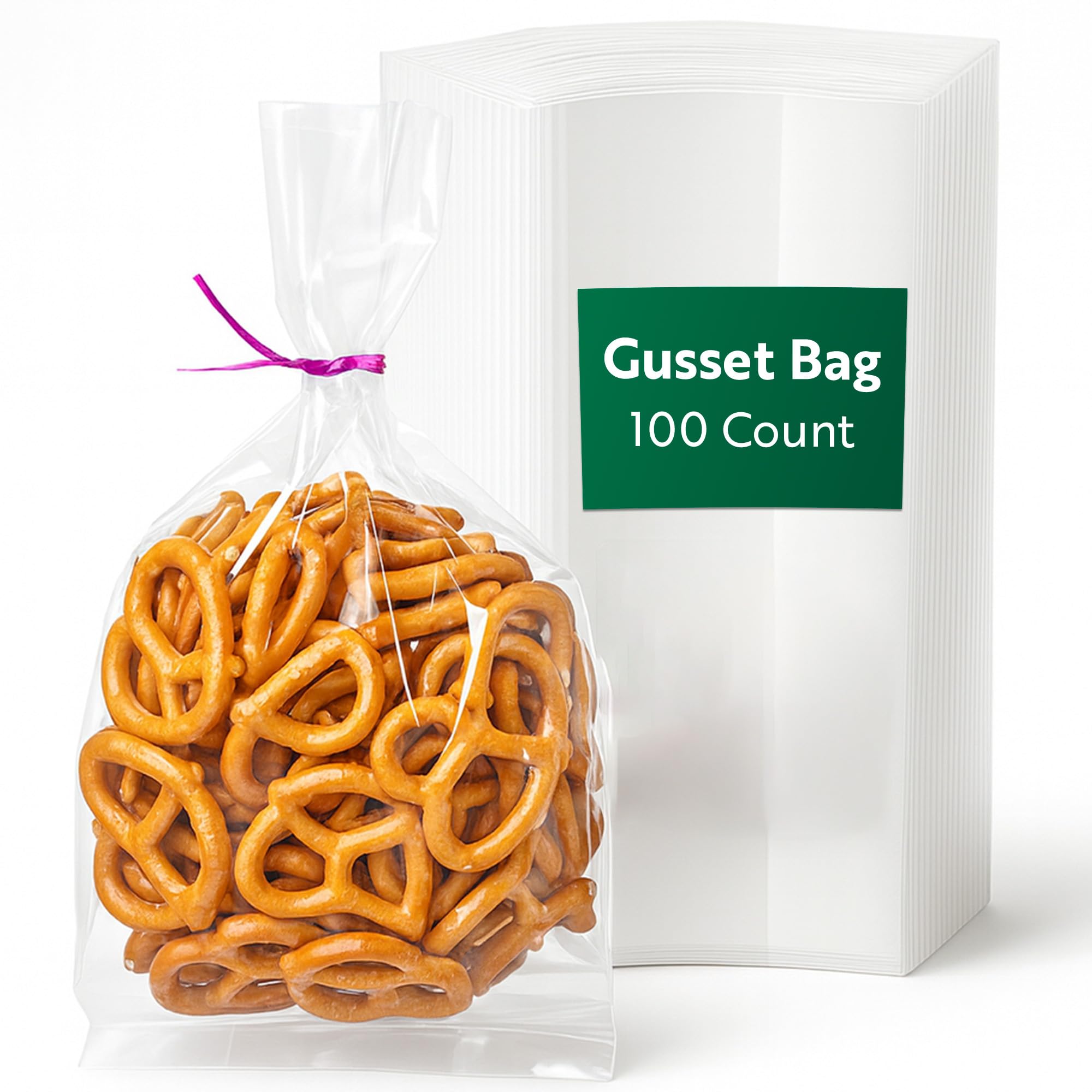 Restaurantware Bag Tek 4 x 2.3 x 8 Inch Gusset Bags 100 Heat Sealable Candy Bags - Food Safe Package Popcorn or Cookies Clear Plastic Treat Bags For