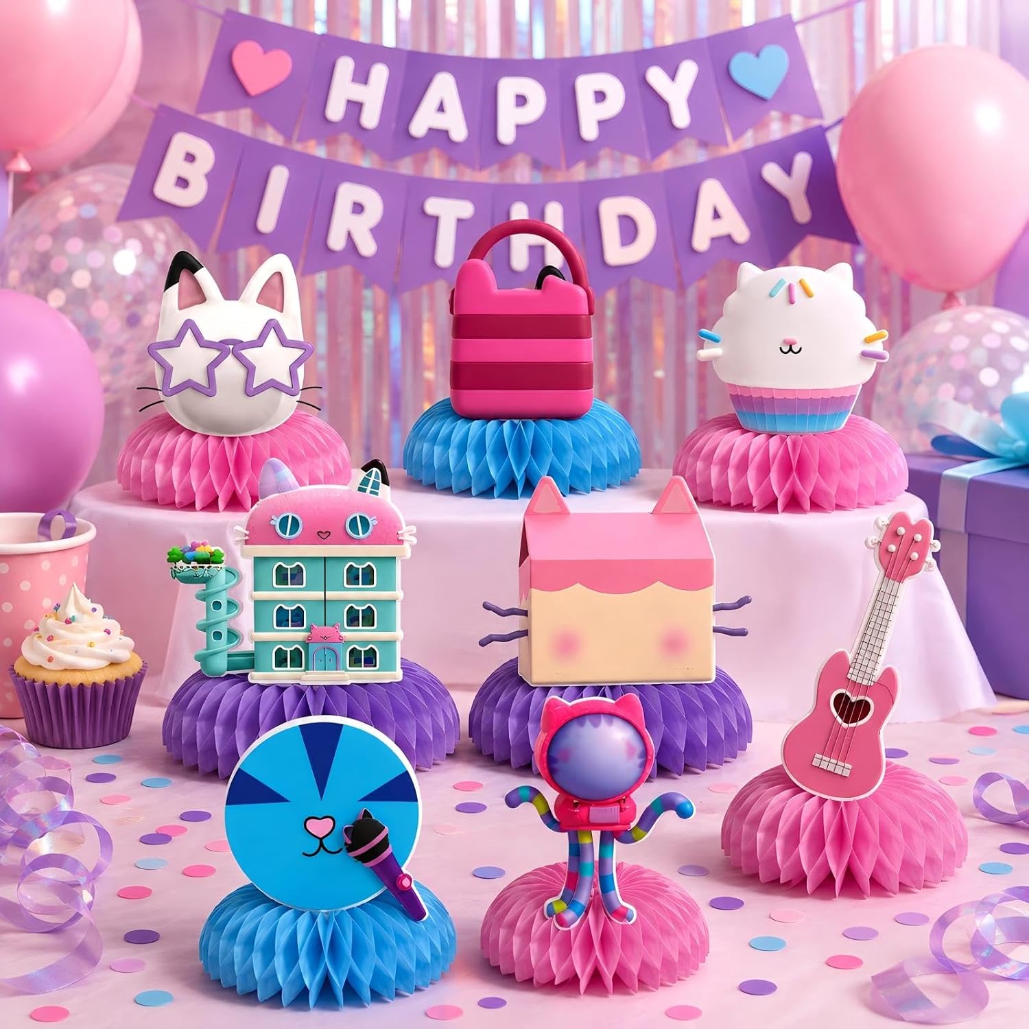 9 Pcs Dollhouse Honeycomb Table Centerpieces Birthday Party Decorations for Kids, Cute Table Decor for Dessert Table and Party Celebration