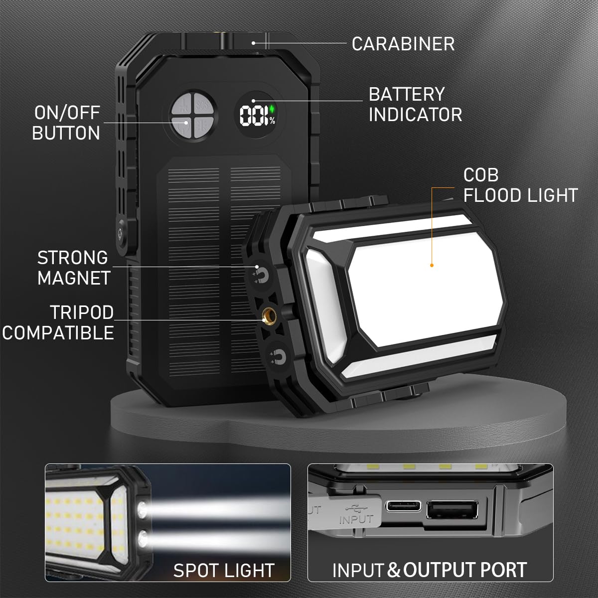 Linterna LED recargable para camping, 10000 mAh, luces de camping portátiles de hasta 120 horas, 12 modos de luz, regulable, pantalla digital LCD, impermeable, artículos esenciales de camping para