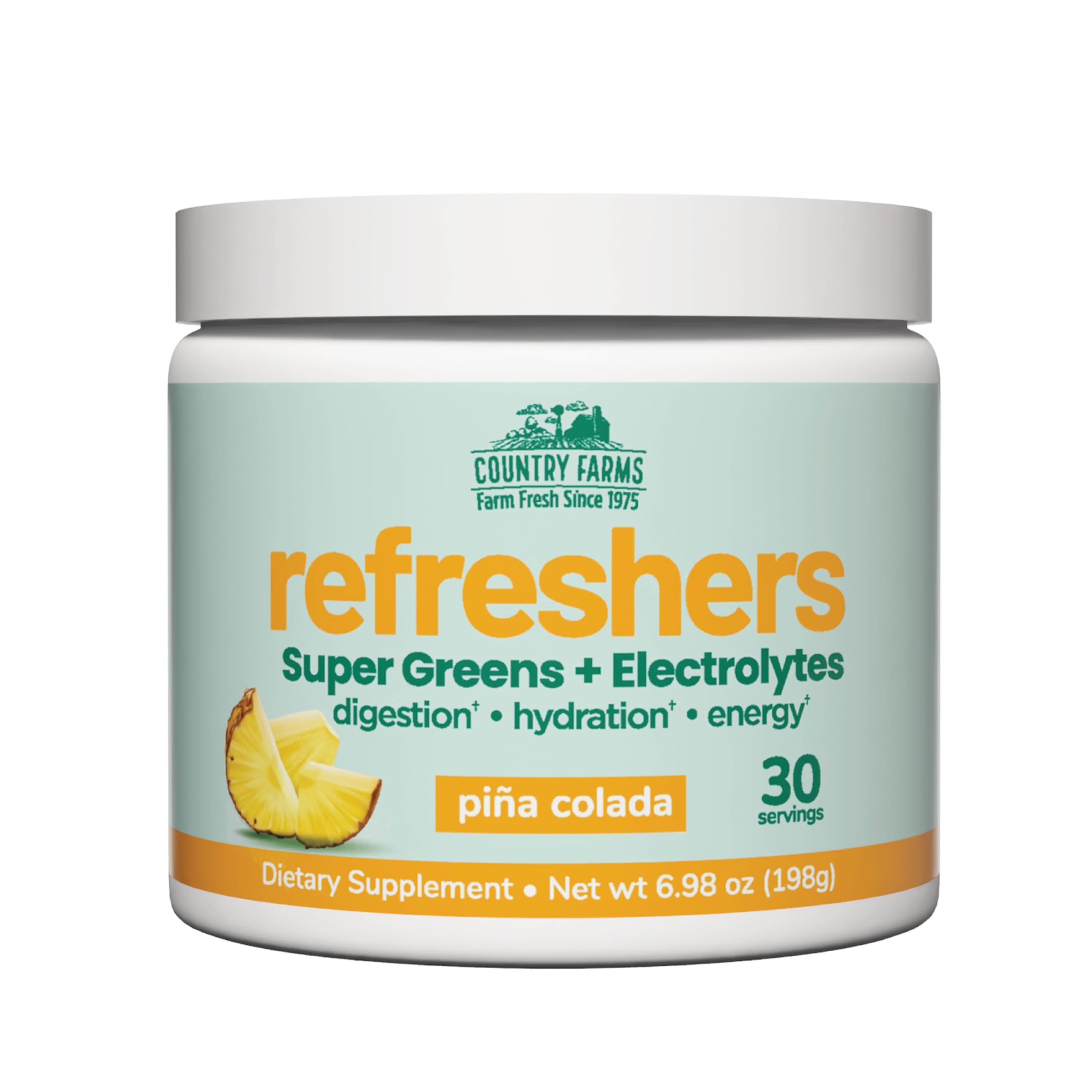 COUNTRY FARMS Refreshers, Super Greens and Electrolytes, Essential Minerals and Superfoods, Hydration Support, Promotes Natural Energy, with Fiber, Piña Colada, 30 Servings