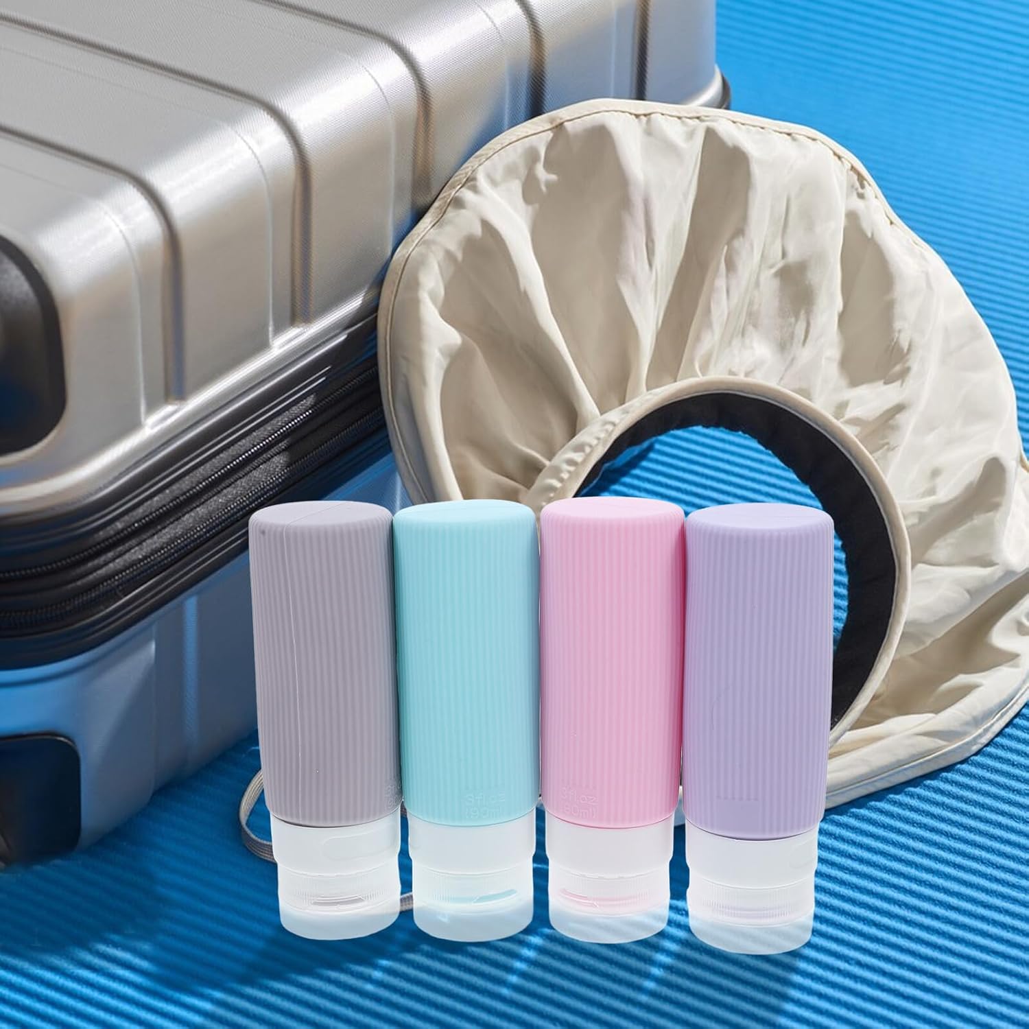 4 Pcs 90ml Silicone Refillable Travel Bottles for Toiletries with Flip Cap, Leakproof Liquid Containers for Shampoo, Lotion, and Body Wash, Portable Travel Accessory for Vacation